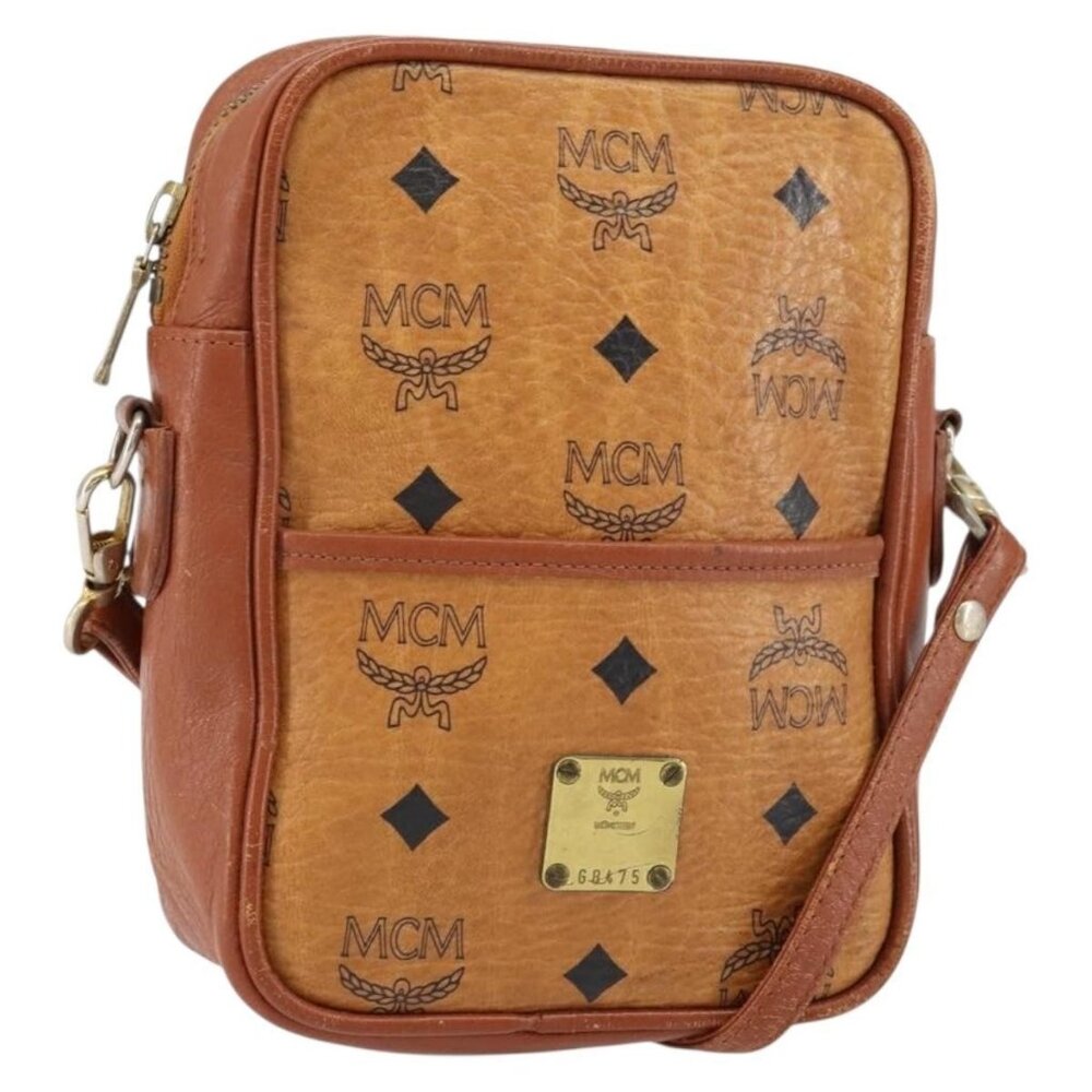 Authentic MCM Logogram Vicetos Shoulder Bag PVC Leather Brown Gold
